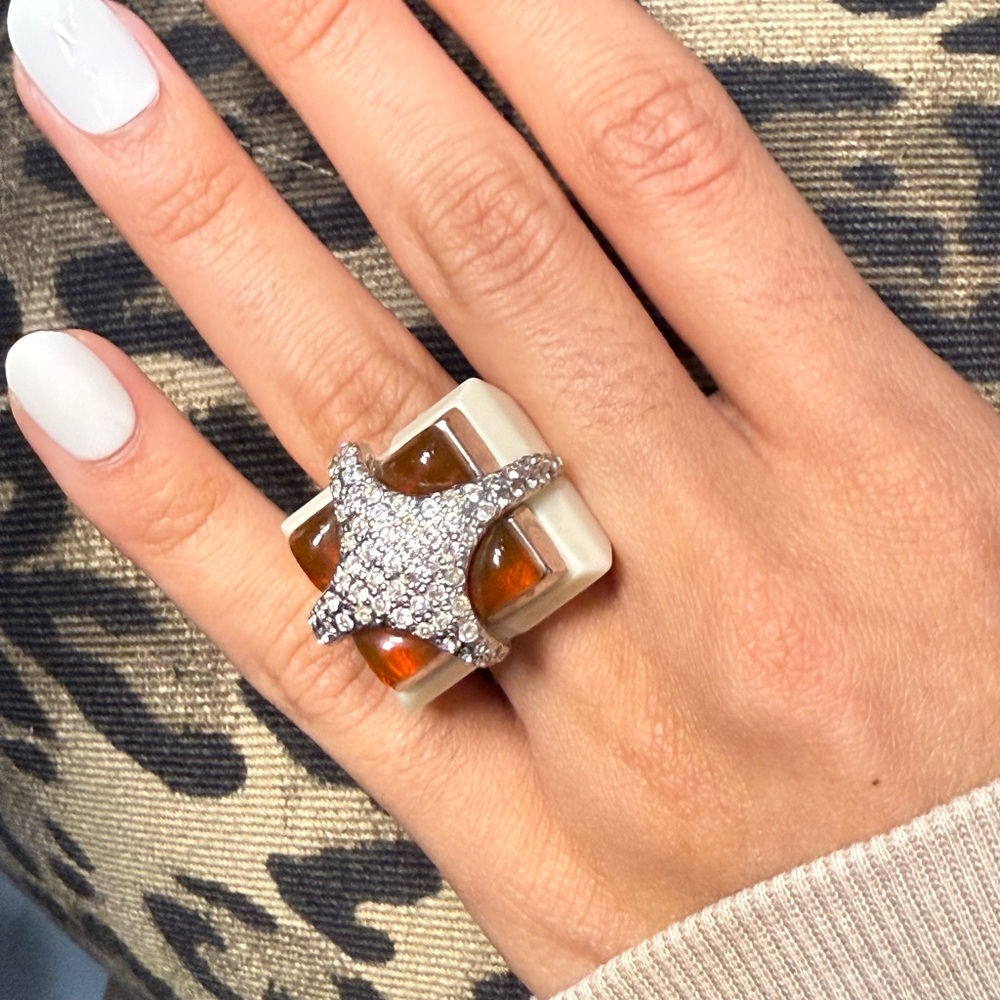 Starfish Crystal Ring with Amber Accents
